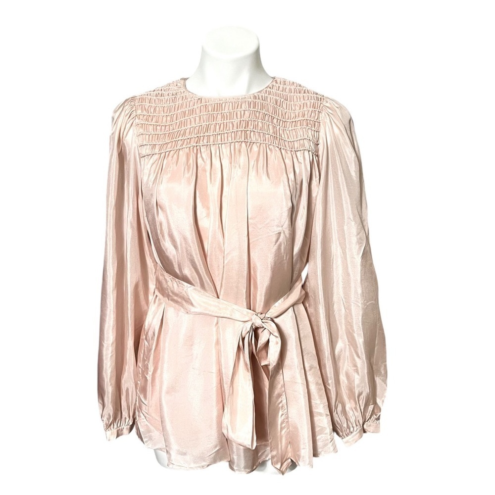 Tory Burch Corded Silk Blouse Size 10 Iced Pink New With Tags